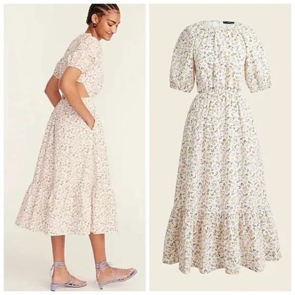 J Crew Size 10 Side-Cutout Cotton Poplin Dress in Meadow Floral *small flaw* - Picture 1 of 8